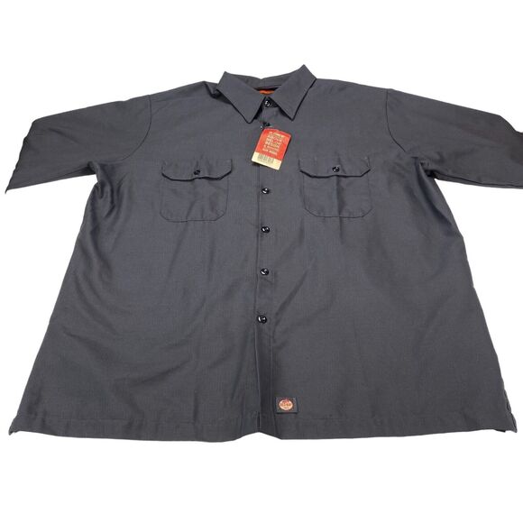 Red Kap Rip Stop Work Shirt Men's 2XL Gray Chest Pocket Durable Button Down - Picture 8 of 15